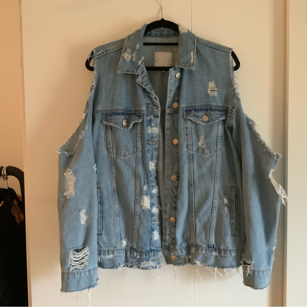 Zara Trafluc Denim Jacket with Shoulder Cutouts L